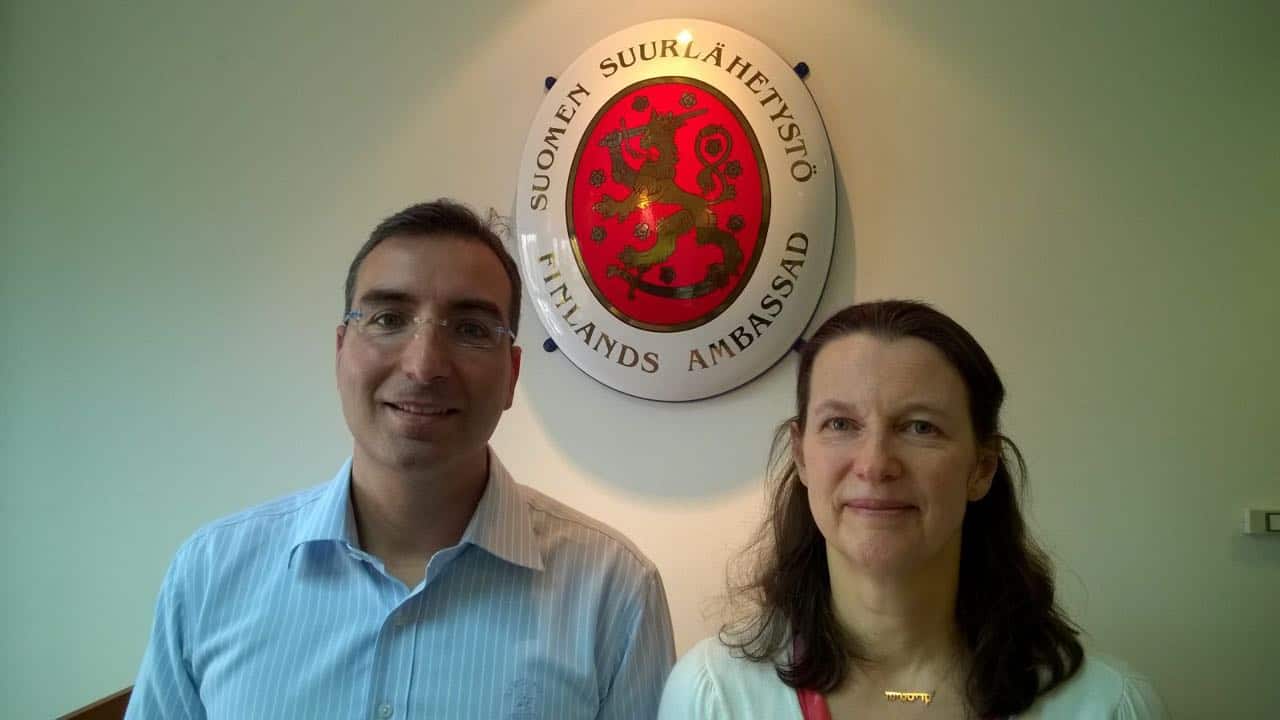 Drs Roy Petel and Kristiina Rämö at Finnish Embassy in Tel Aviv